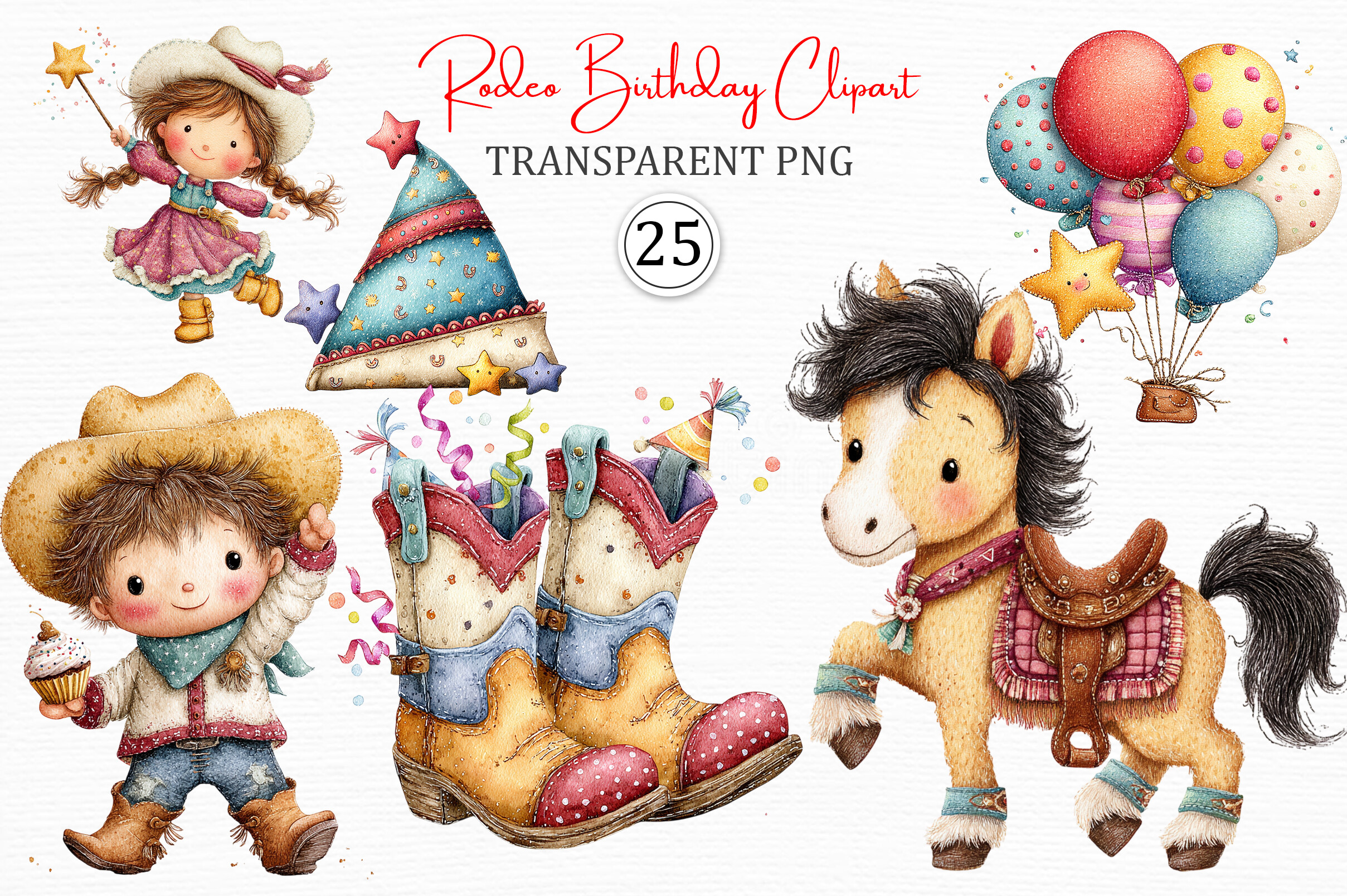Rodeo Birthday Clipart PNG Set