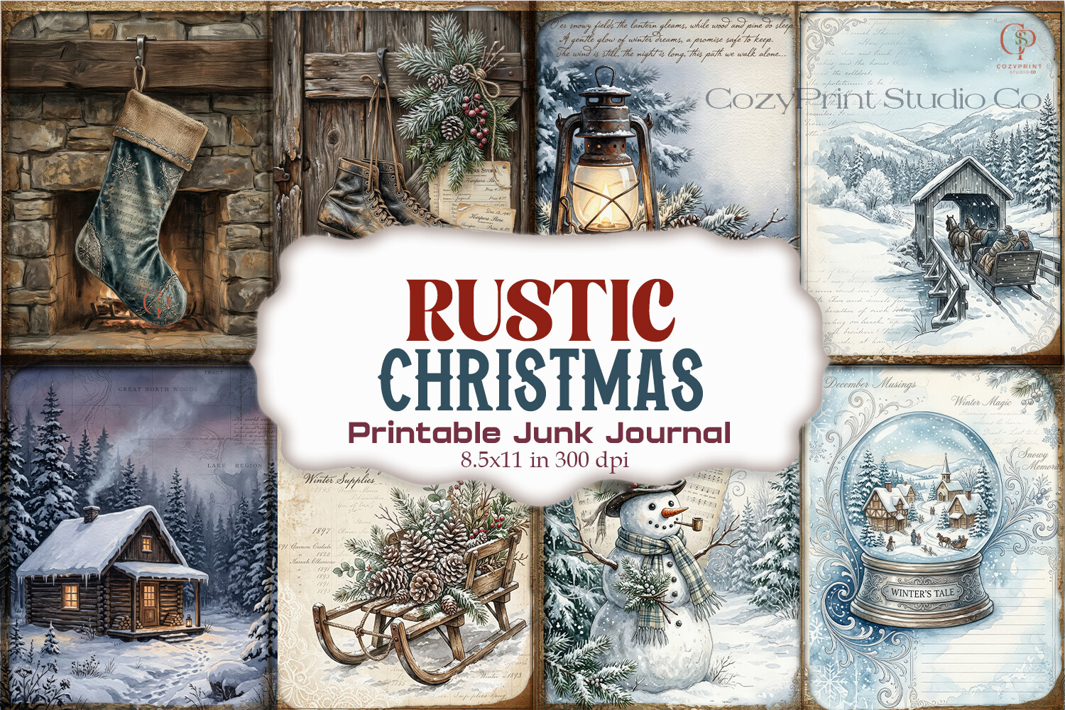 Rustic Christmas Cabin Snow Junk Journal