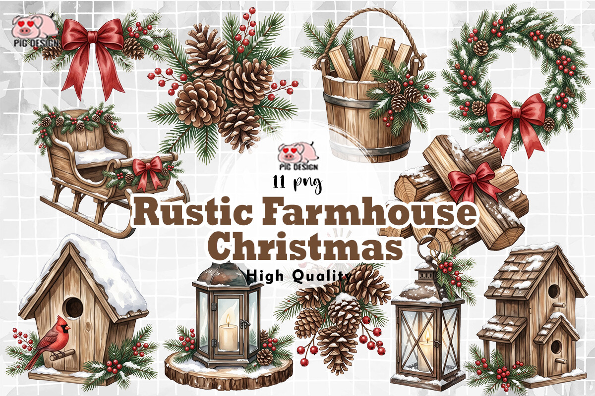 Rustic Farmhouse Christmas Clipart
