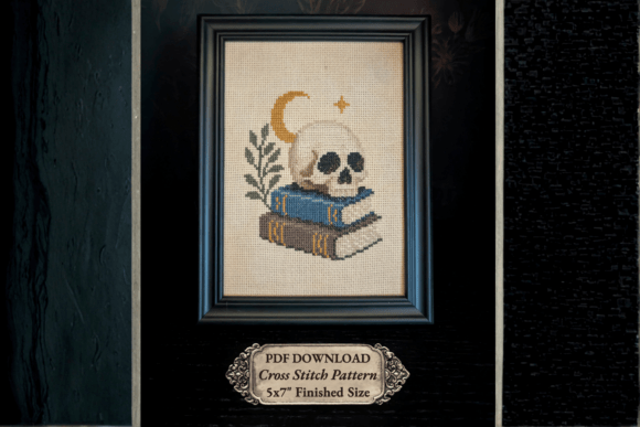 Skull and Books Cross Stitch Pattern