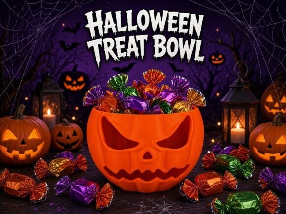 Spooky Halloween Pumpkin Treat Bowl – 3D Printed Candy Holder - Image 1