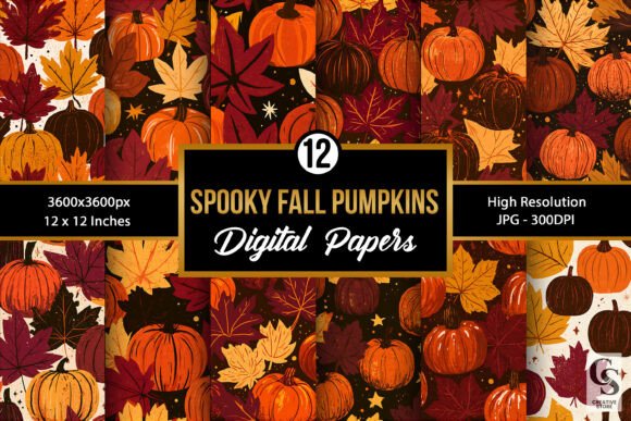 Spooky Pumpkins & Leaves Digital Paper