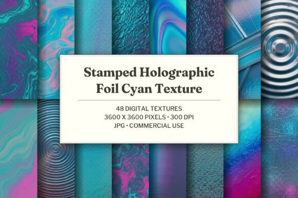 Stamped Holographic Foil Cyan Texture