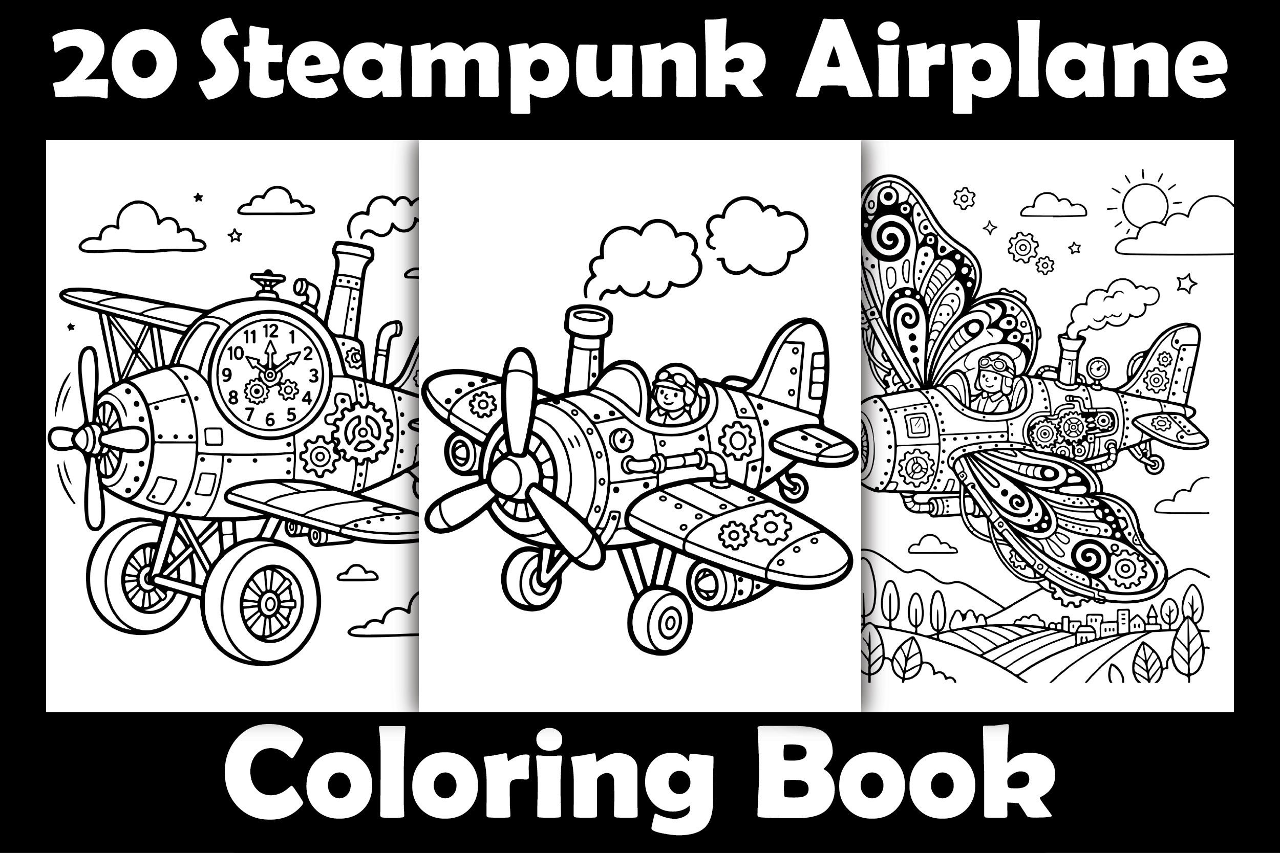 Steampunk Airplane Coloring Book