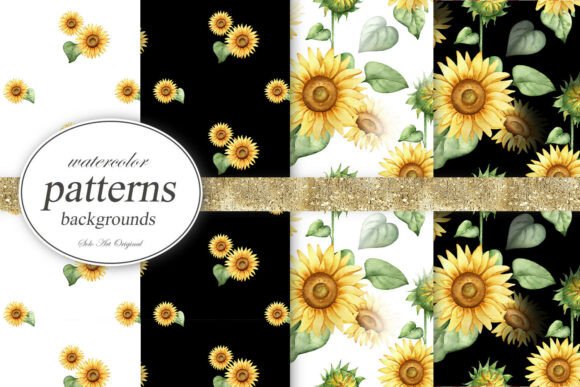 Sunflower Seamless Watercolor Patterns