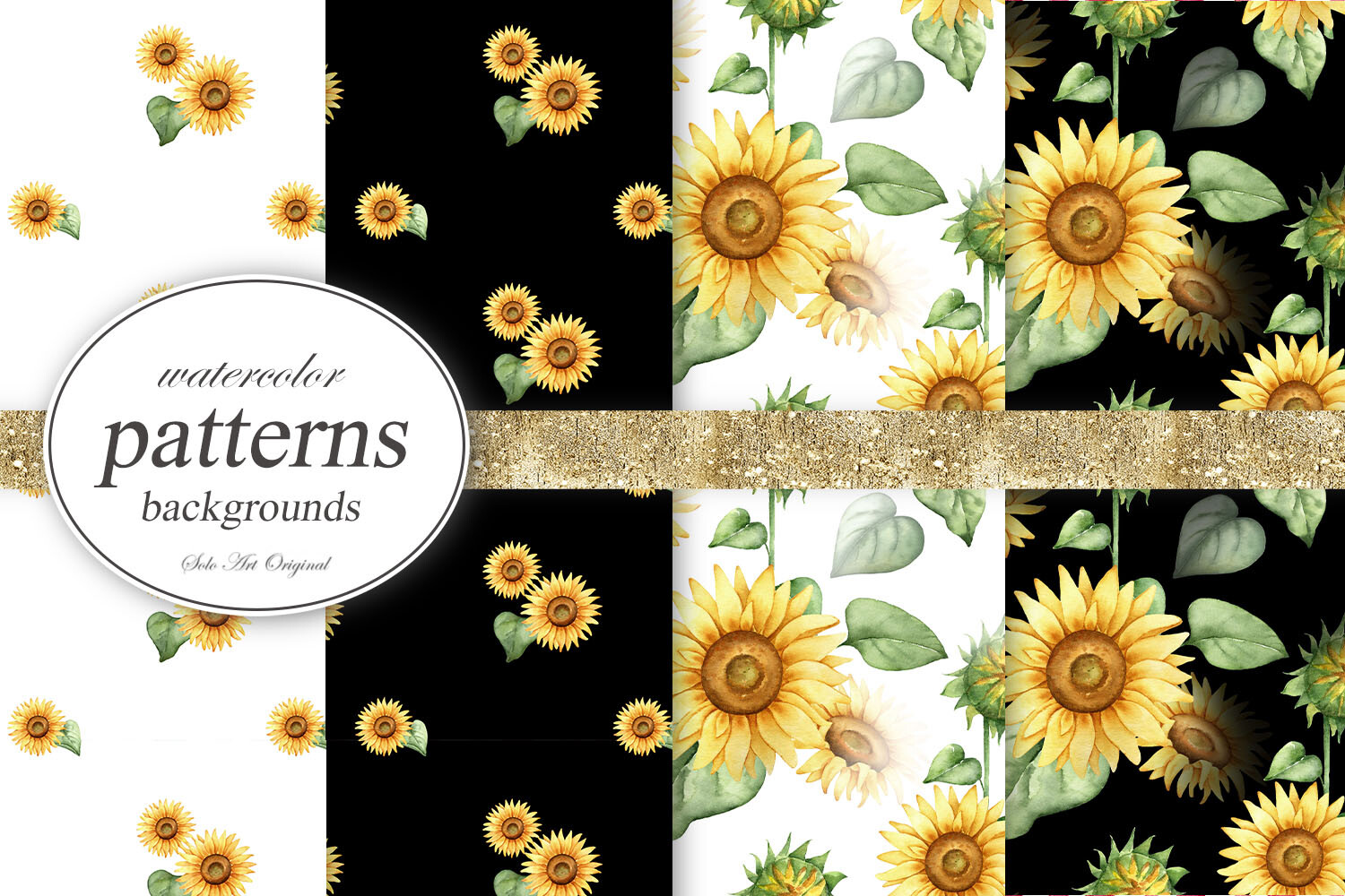 Sunflower Seamless Watercolor Patterns