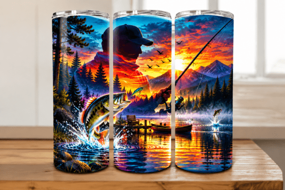 Sunset Fishing Bass Fish 20oz Tumbler