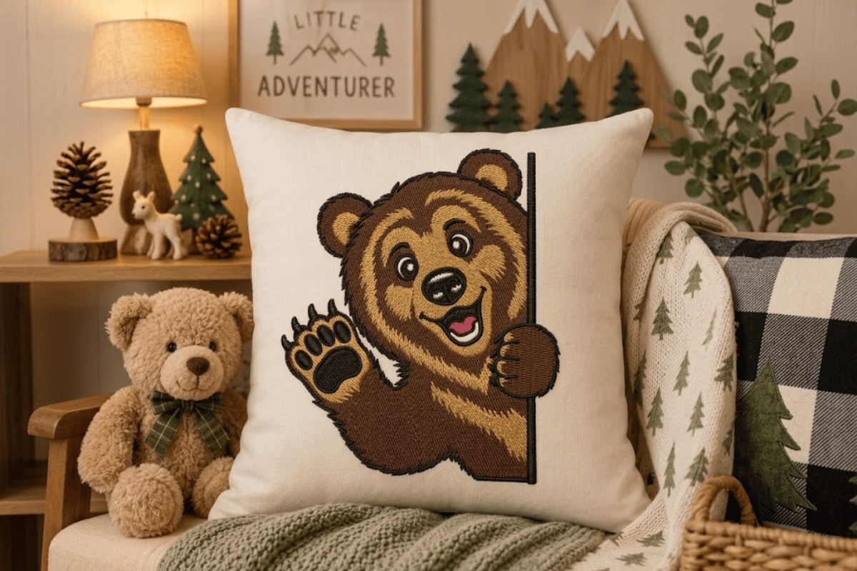 Teddy Bear Peeking Embroidery Design
