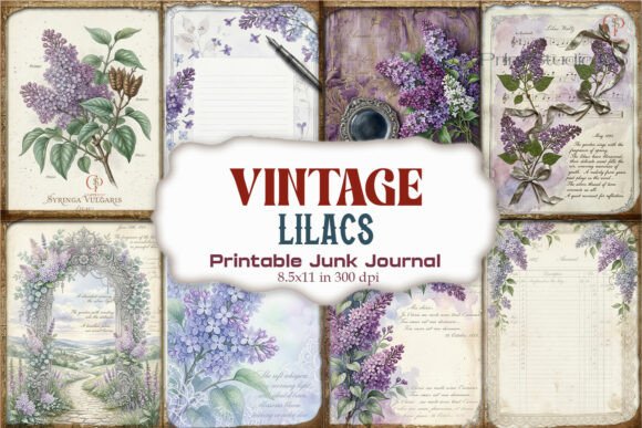 Vintage Lilac Garden Junk Journal Pages