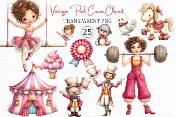 Vintage Pink Circus Digital Clipart Set