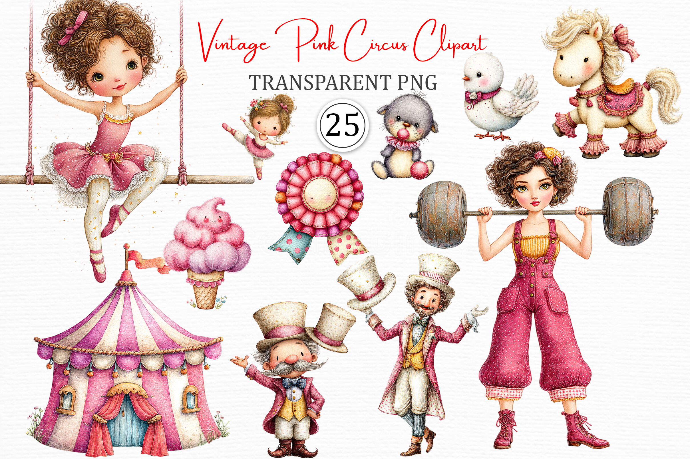 Vintage Pink Circus Digital Clipart Set