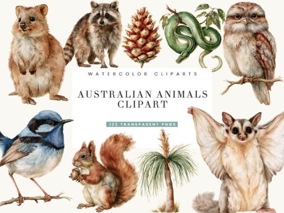Watercolor Australian Animals Clipart
