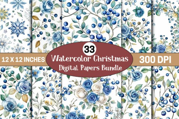 Watercolor Christmas Digital Papers