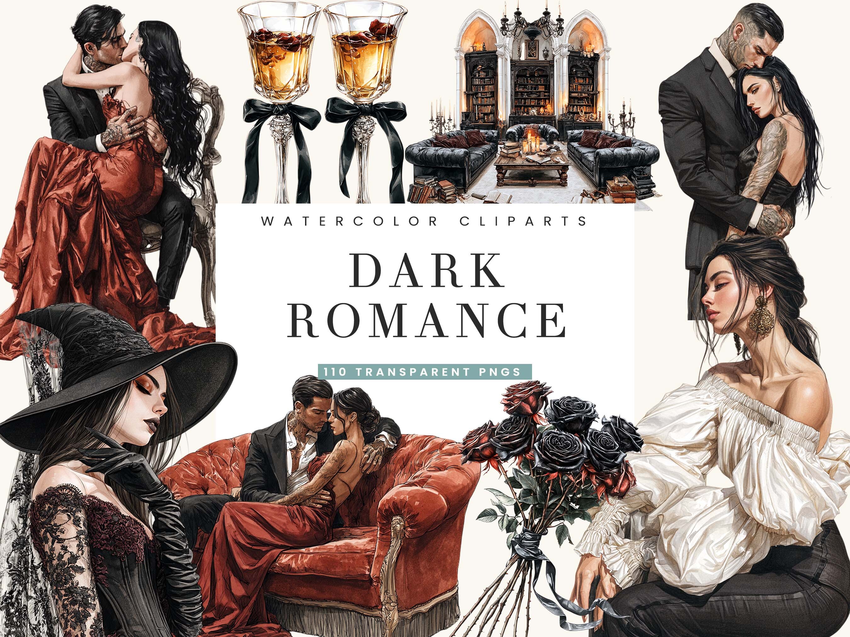 Watercolor Dark Romance Clipart Bundle