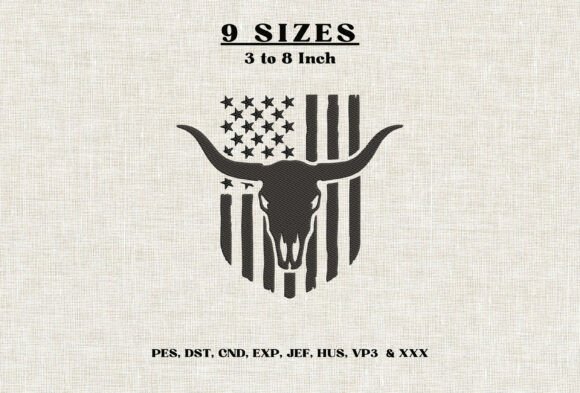 Western Longhorn Skull American Flag DST