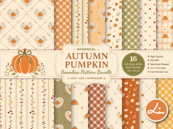 Whimsical Autumn Pumpkin Digital Papers