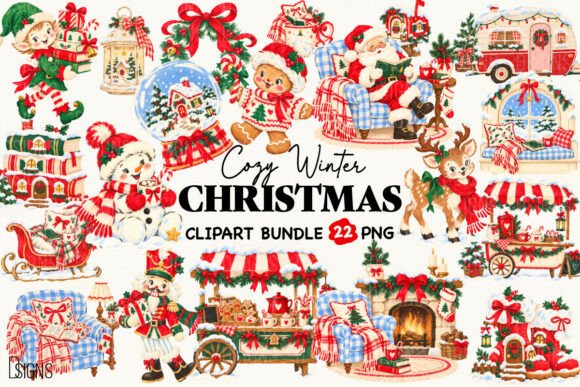 Whimsical Cozy Christmas Clipart Bundle