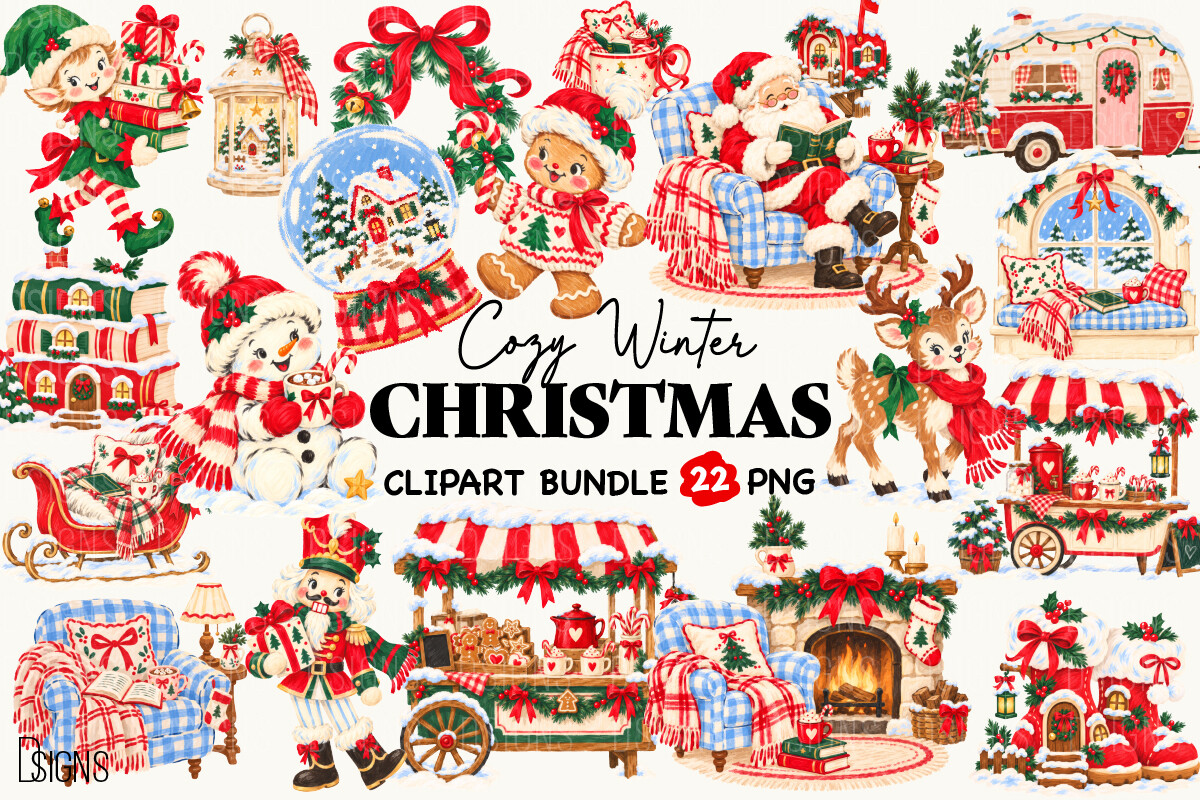 Whimsical Cozy Christmas Clipart Bundle