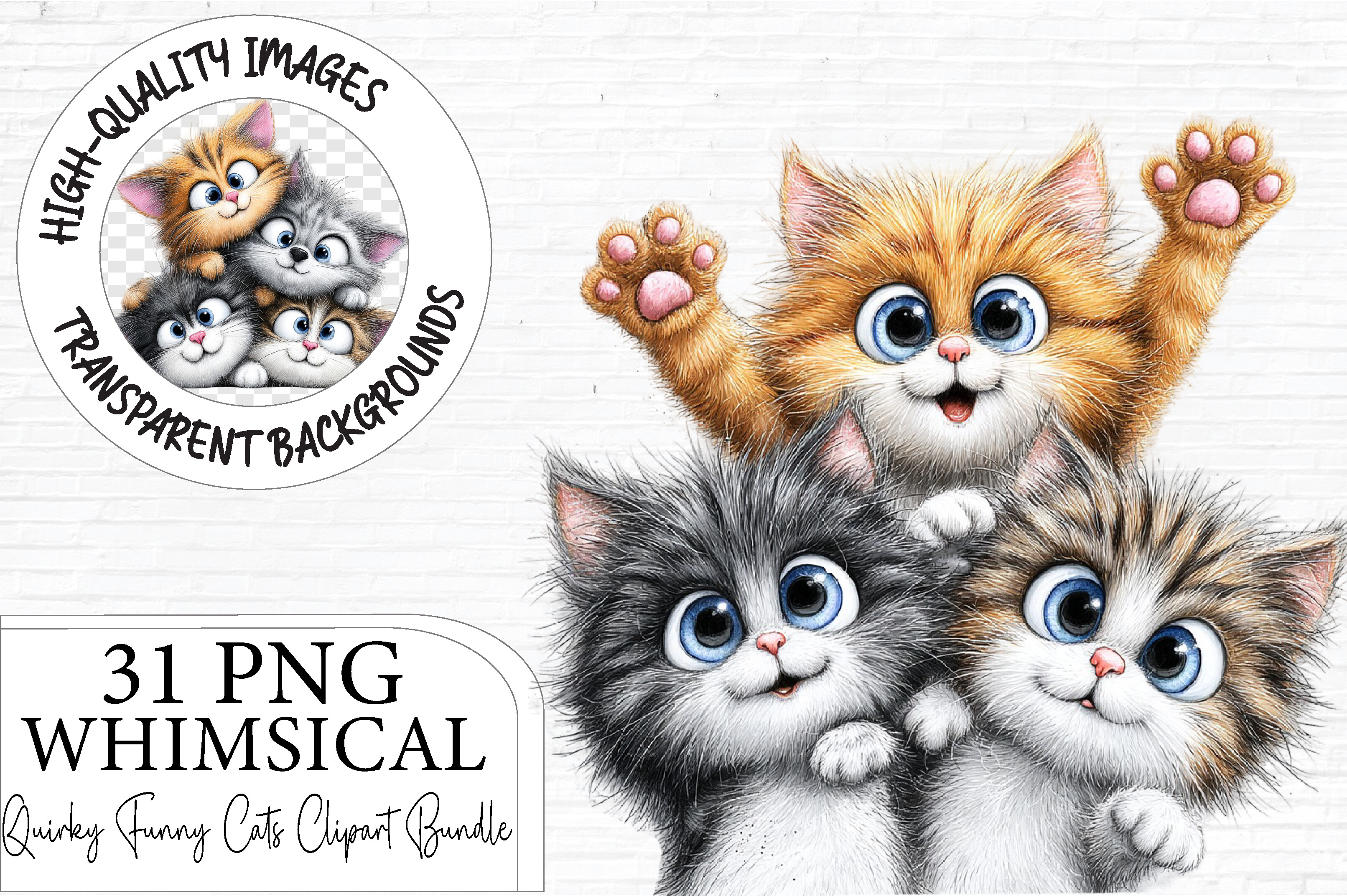 Whimsical Funny Cats Clipart Bundle
