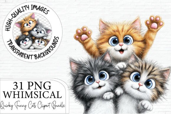 Whimsical Funny Cats Clipart Bundle
