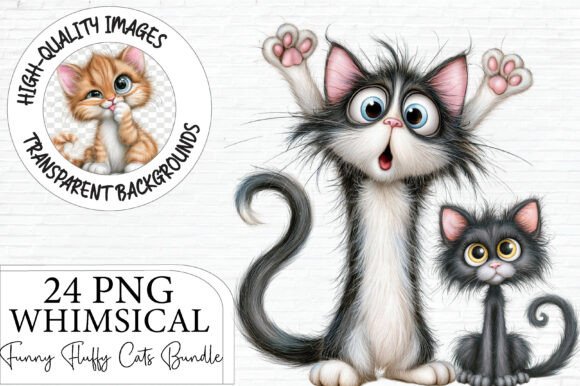 Whimsical Funny Fluffy Cat Clipart