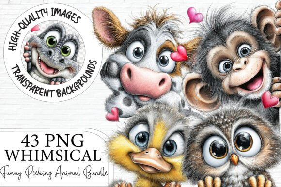 Whimsical Funny Peeking Animals Clipart