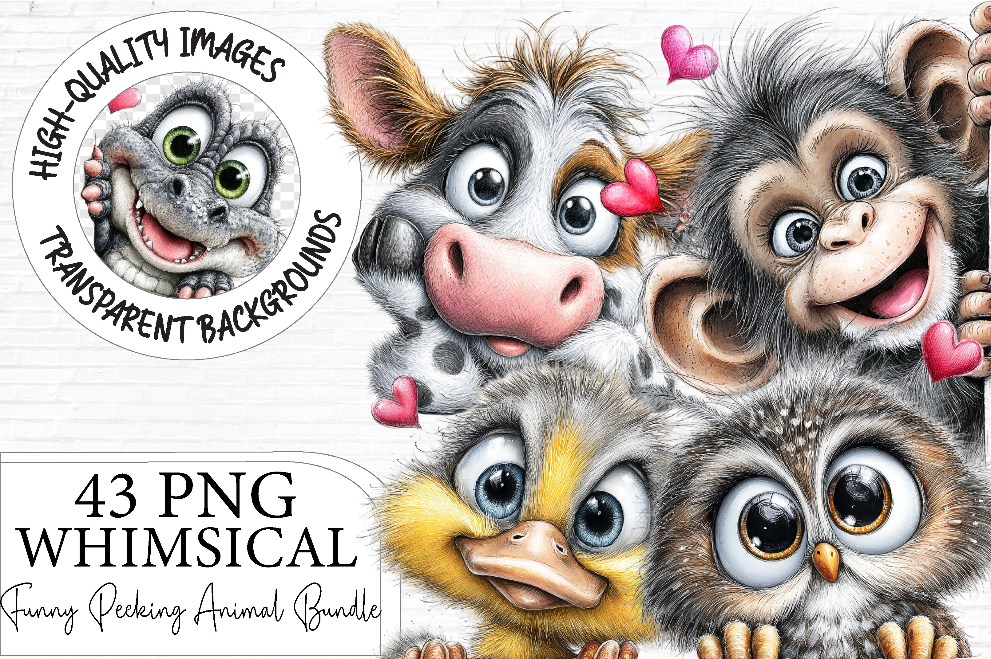 Whimsical Funny Peeking Animals Clipart