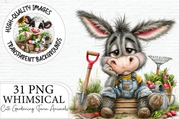 Whimsical Gardening Farm Animals Clipart