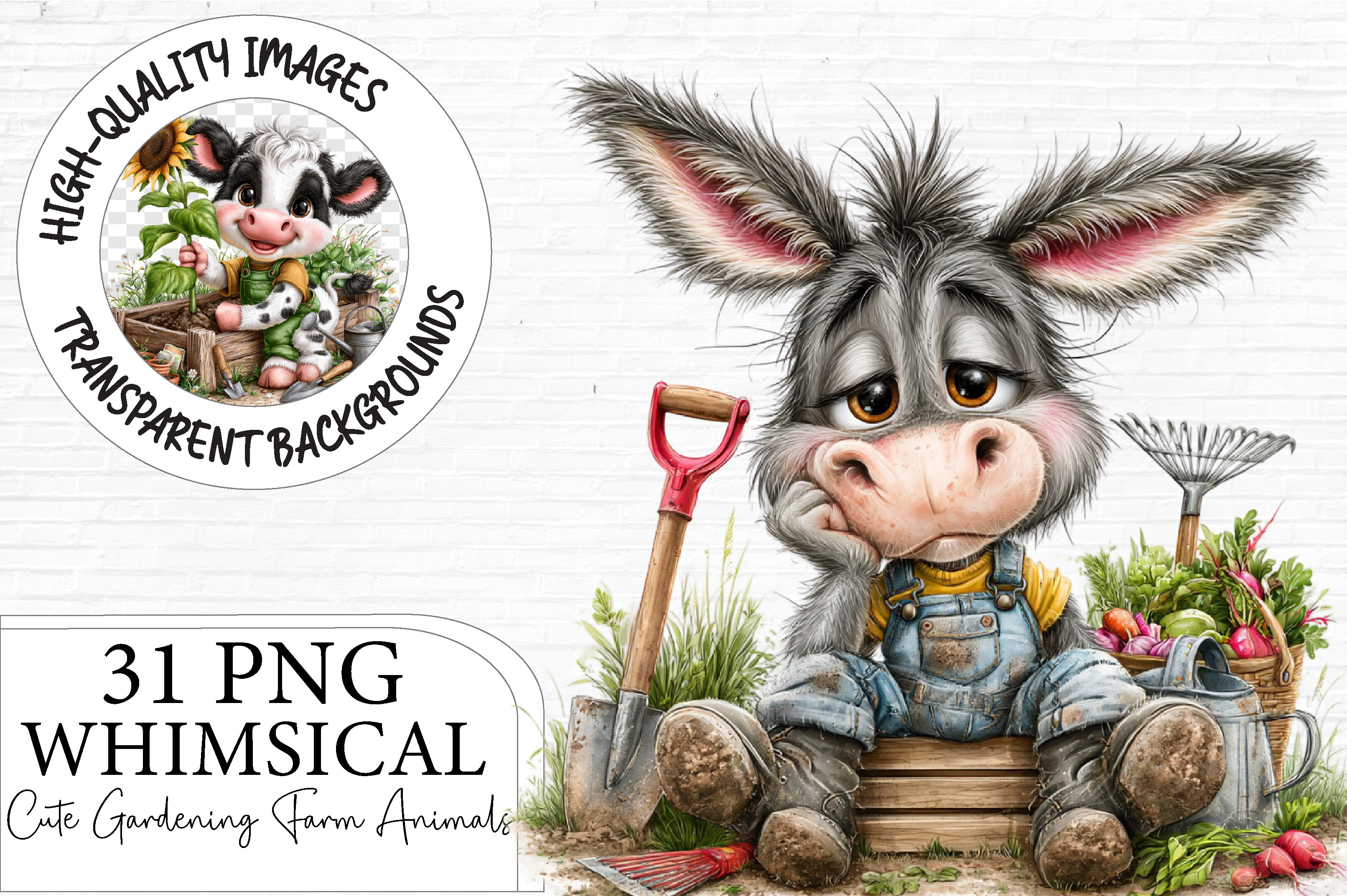 Whimsical Gardening Farm Animals Clipart