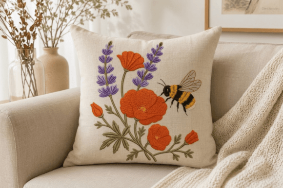 Wildflower Poppy Lavender Embroidery