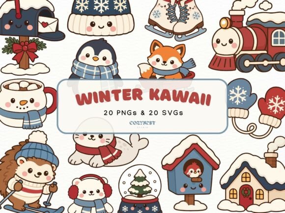 Winter Kawaii Cliparts, Cute & Cozy PNG