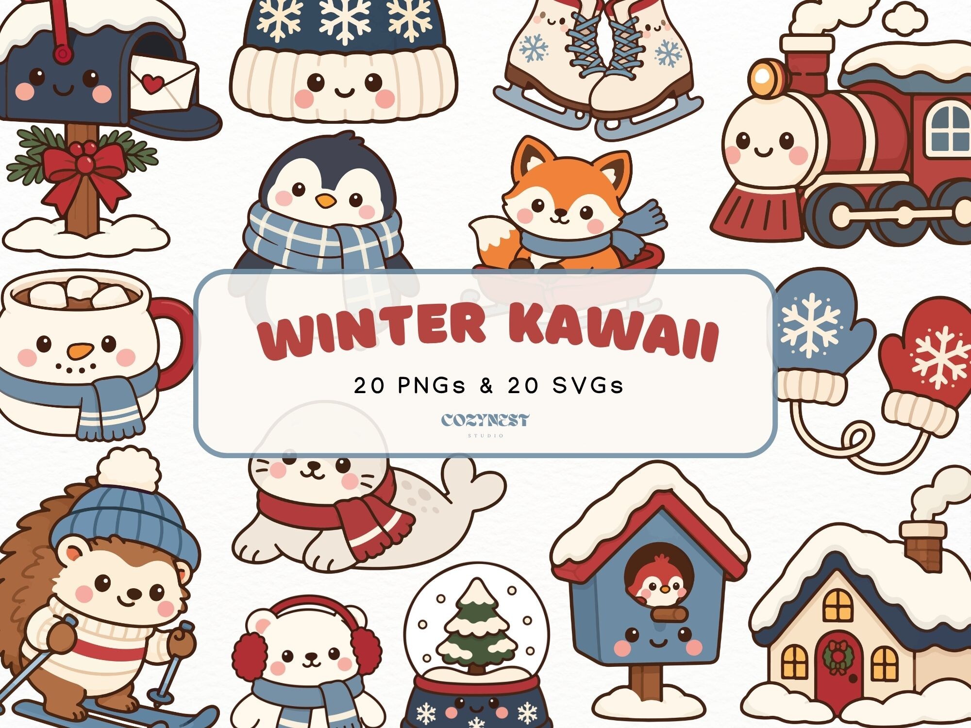 Winter Kawaii Cliparts, Cute & Cozy PNG