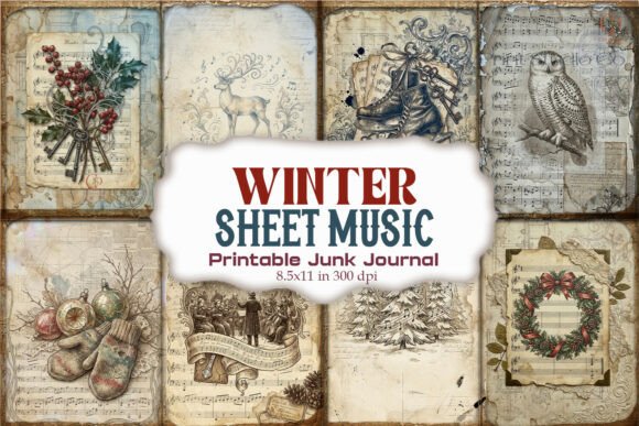 Winter Sheet Music Botanical Junk Journa