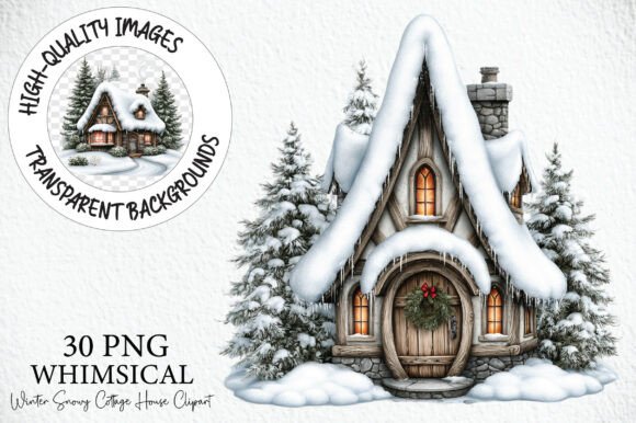 Winter Snowy Cottage House Clipart