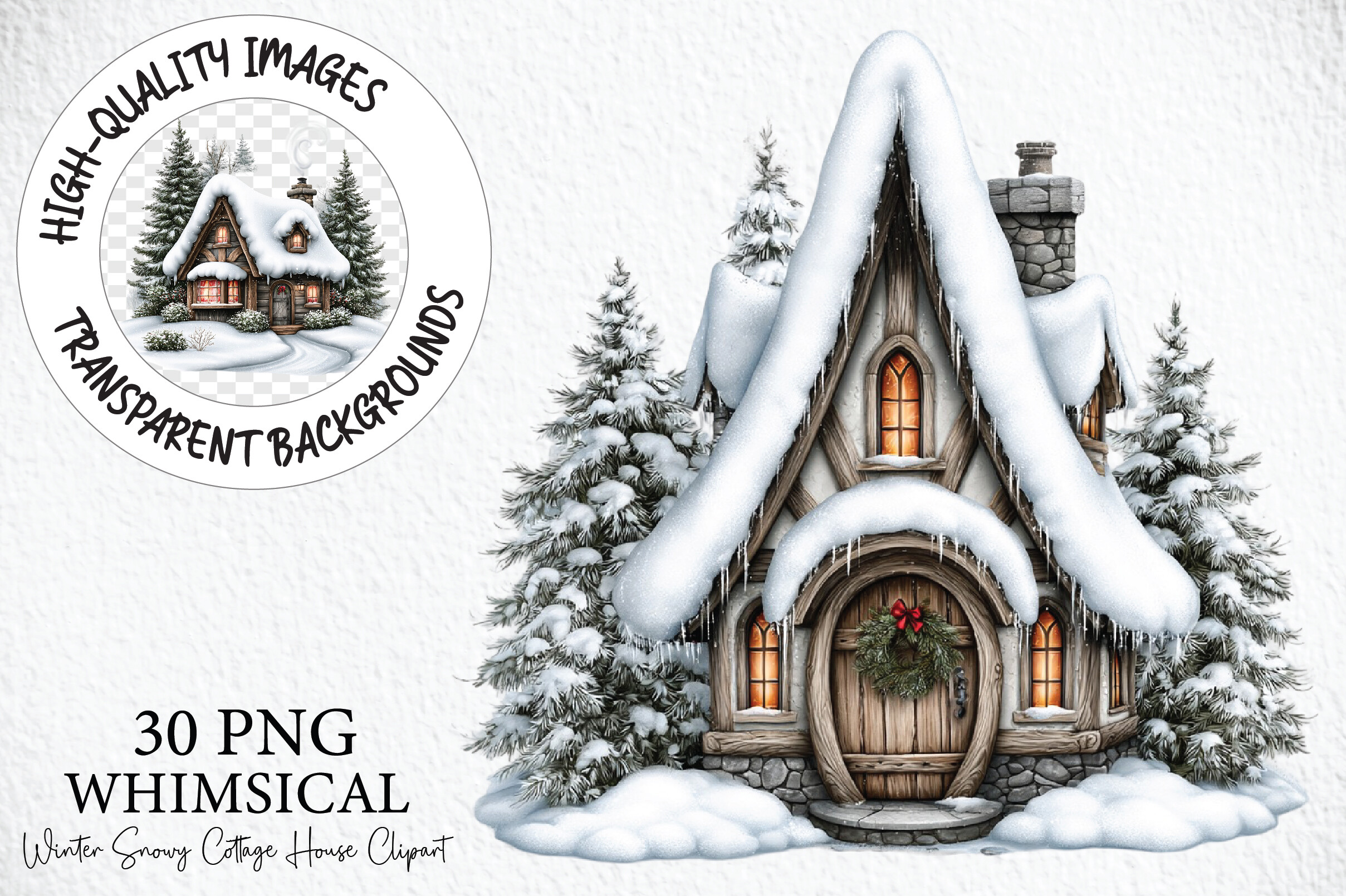 Winter Snowy Cottage House Clipart