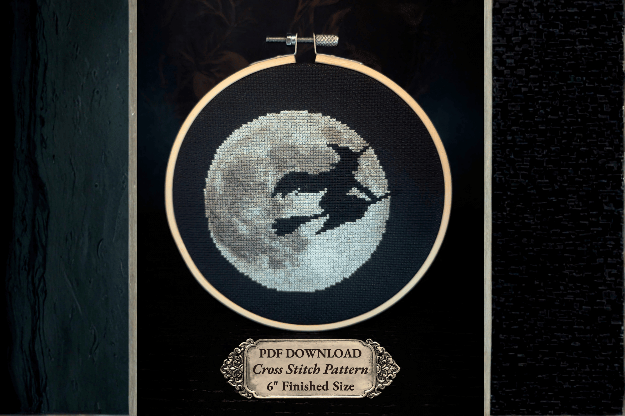Witch and Moon Cross Stitch Pattern