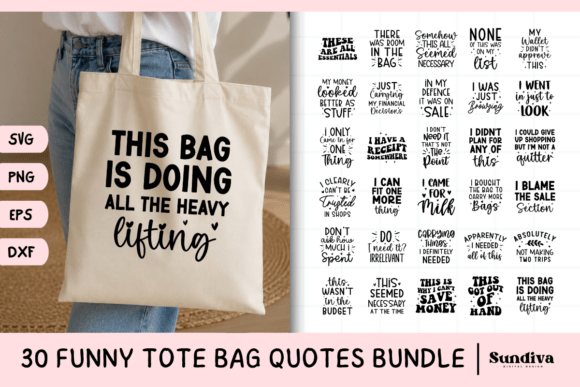 30 Funny Tote Bag Quotes SVG Bundle