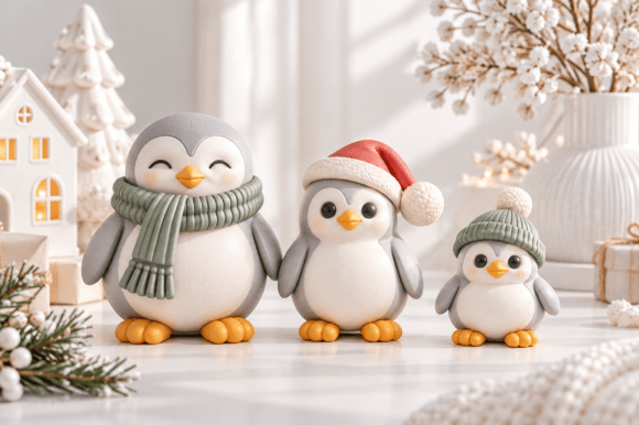 3D STL Cute Penguin Winter Family - Festive 3D Print Decor Set - Image 1