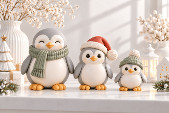 3D STL Cute Penguin Winter Family - Festive 3D Print Decor Set - Image 2