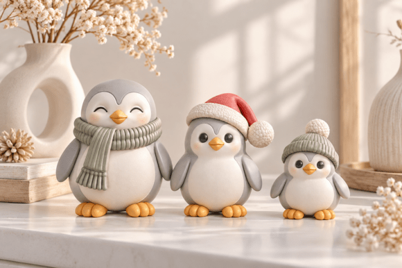 3D STL Cute Penguin Winter Family - Festive 3D Print Decor Set - Image 3