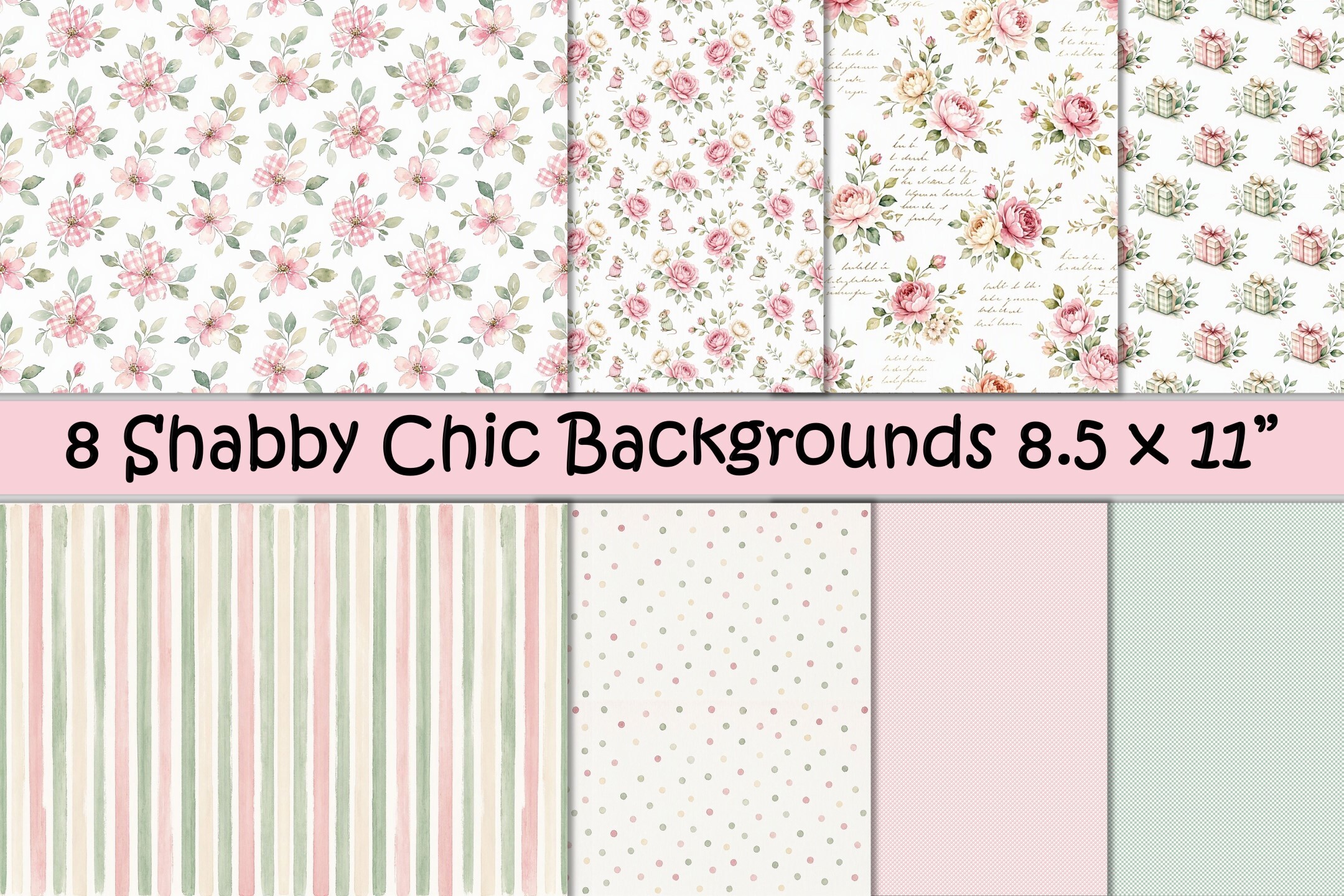 8 Shabby Chic Backgrounds 8.5 X 11 JPEG