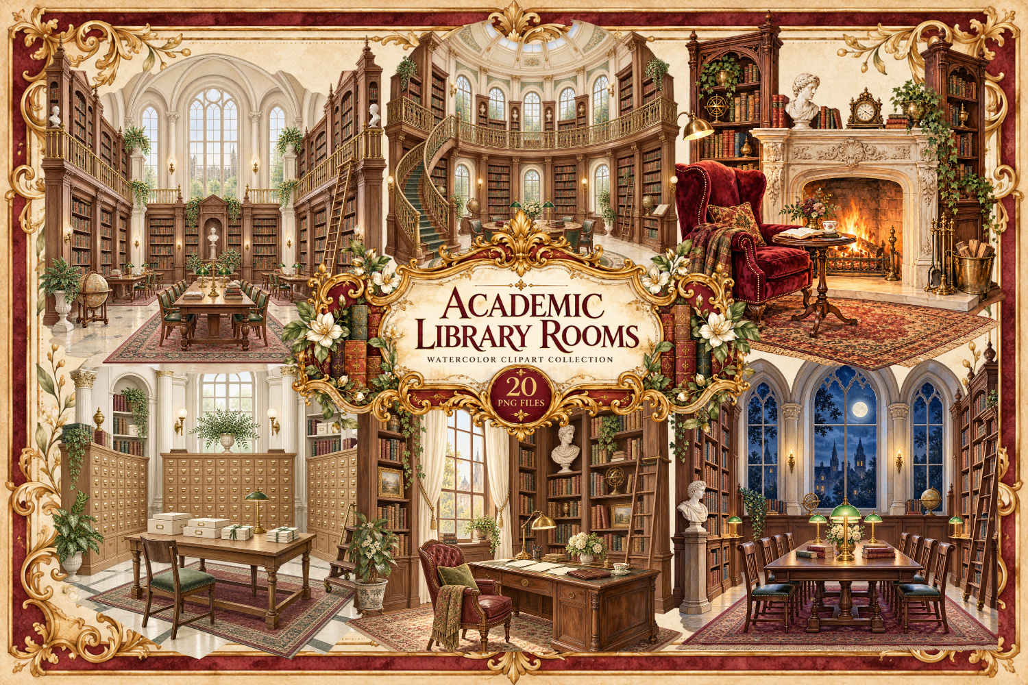 Academic Library Rooms – Light Academia