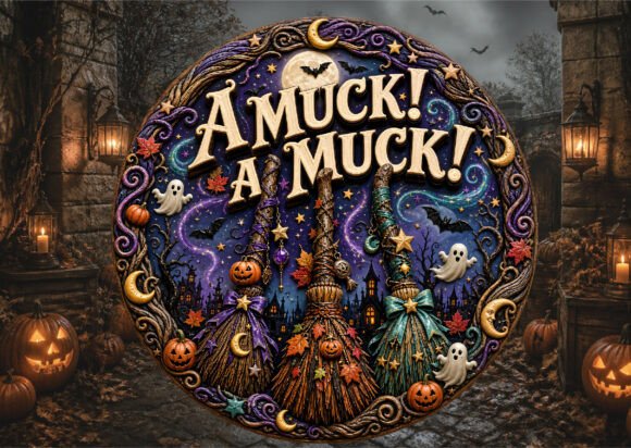 Amuck Broomstick Halloween Door Sign PNG