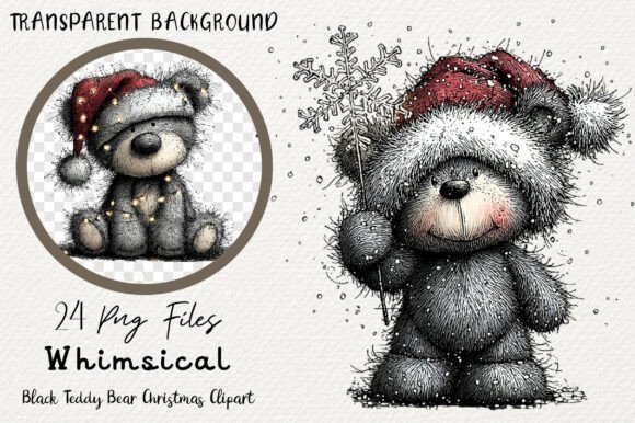 Black Teddy Bear Christmas Clipart