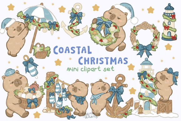 Capybara Coastal Christmas Clipart