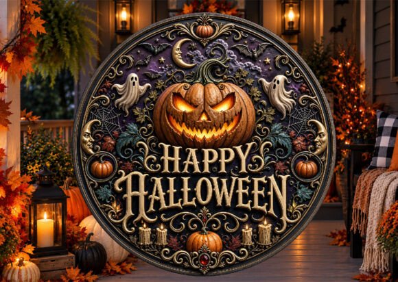 Carved Pumpkin Halloween Door Sign PNG