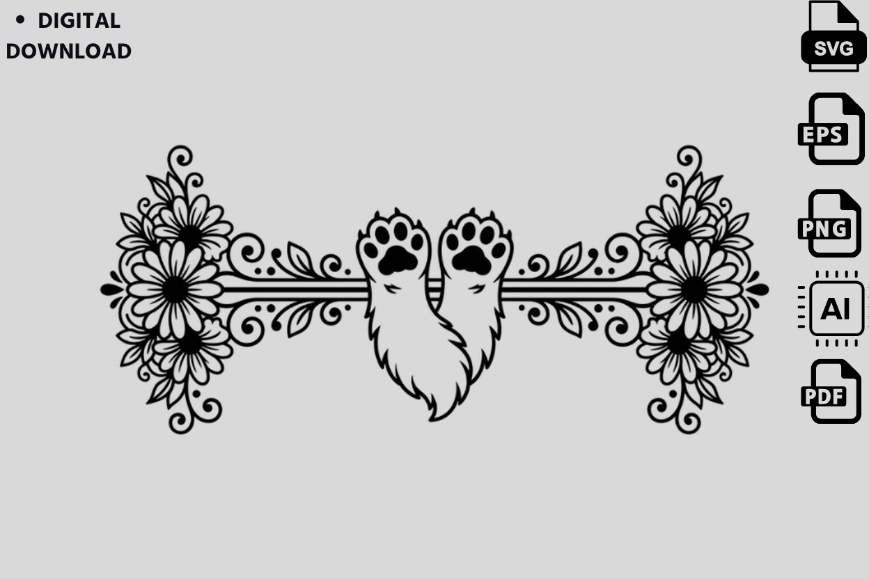Cat Paw Floral Divider SVG Vector Graphic by Kids_Zone · Creative Fabrica