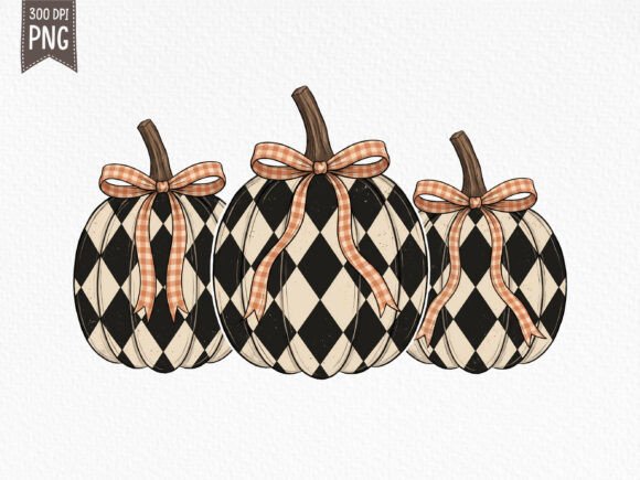 Checkered Pumpkin Bow Thanksgiving PNG