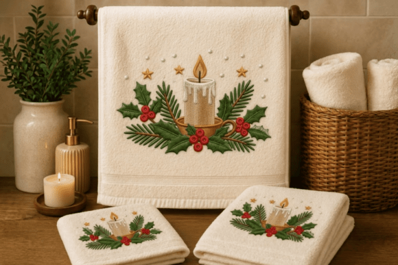 Christmas Candle Embroidery Design