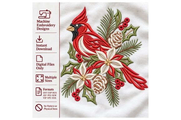 Christmas Cardinal Floral Winter Bird